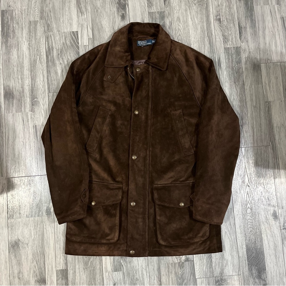 Vtg Polo Ralph Lauren Jacket Mens S Leather Suede Full Zip Coat Quilted Lining